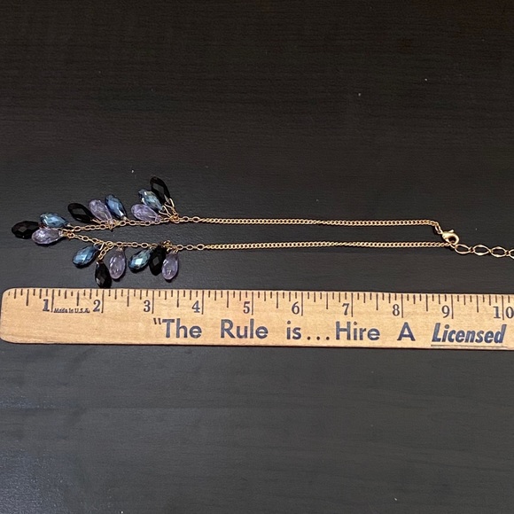 Purple Lavender Iridescent Teardrop Crystal Glass Beaded Chain Necklace - Picture 11 of 12